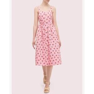 Kate Spade Pink Cherry Toss Poplin Valentines Midi Dress Size 4